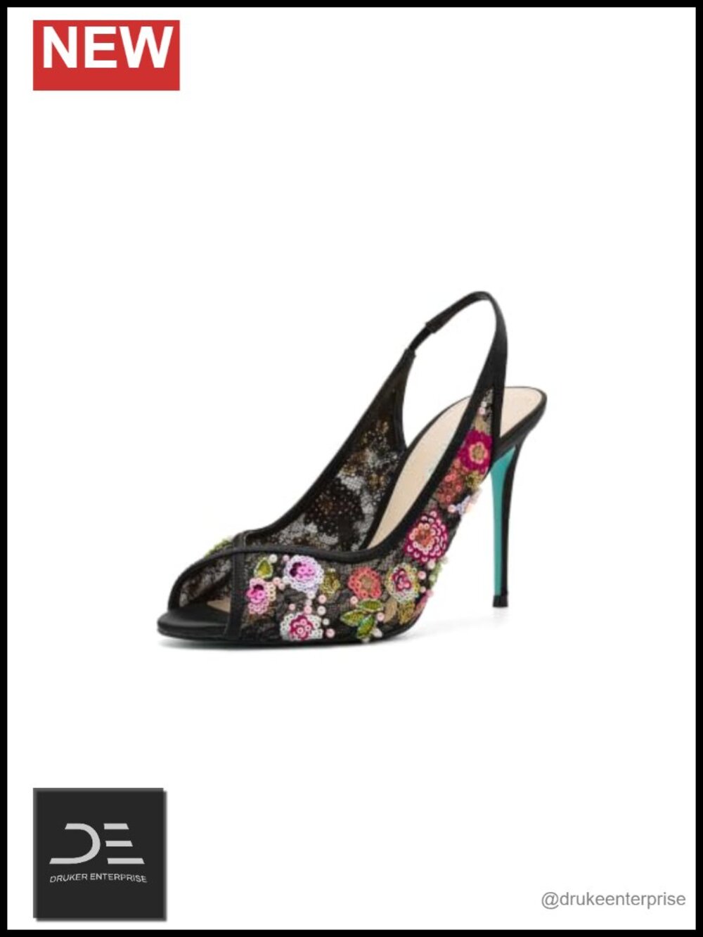 Blue by Betsey Johnson Gerri Heeled Sandals 4" Heel Mesh Floral